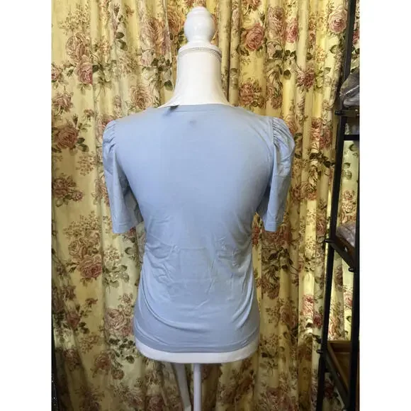 NWT! Madewell Light Blue Women's Side Cinch Top with Puff Sleeves Size XXS - Picture 7 of 7